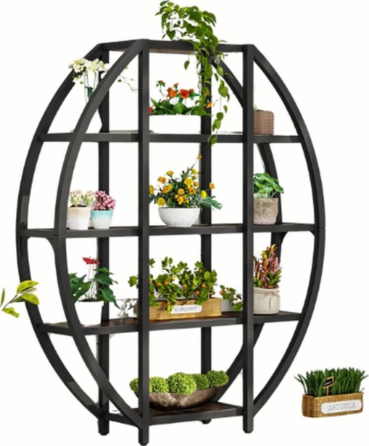 EML STORE Boekenrek 5-lagen Verstelbare poten Boekenkast Industrieel Grote Ovale Boekenplank Bruin Zwart