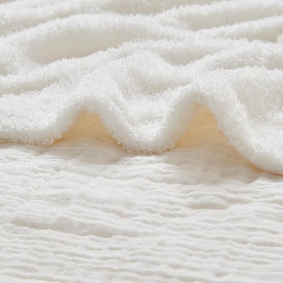 EMME Geweven Muslin Deken Katoen & Fleece Bankdeken Bedsprei 150x200 Zachte Deken voor Bank Zachte Lichtgewicht Ademende Deken Crème