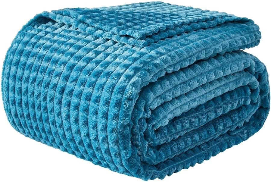 EMME Knuffeldeken Fluffy 3D Touch Experience 200x230cm Fleecedeken Bedsprei Zachte Warme Wollen Deken voor de Bank Deken voor de Woonkamer Turquoise