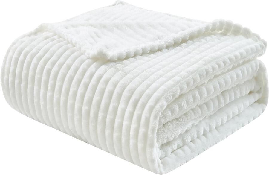 EMME Knuffeldeken Fluffy 3D Touch Experience 150x200cm Fleecedeken Zachte warme wollen deken voor op de bank Deken voor op bed Deken voor in de woonkamer Wit