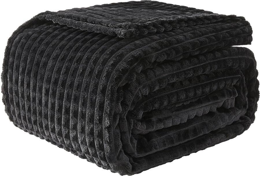 EMME Knuffeldeken Fluffy 3D Touch Experience 200x230cm Fleecedeken Bedsprei Zachte Warme Wollen Deken voor de Bank Deken voor de Woonkamer Zwart