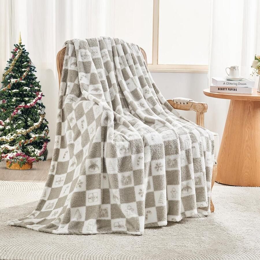 EMME Knuffeldeken Fluffy Sherpa Cadeaudeken 150 x 200 cm Zachte warme wollen deken & fleecedeken sprei plaid deken voor bank grijs