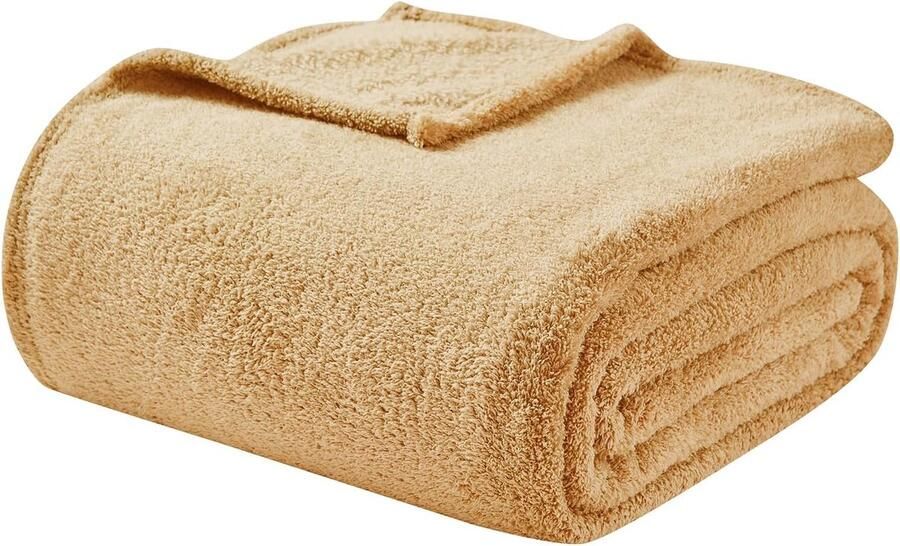 EMME Knuffeldeken Fluffy Sherpa Deken 150 x 200 cm Geweven Bankdeken Zachte Warme Wollen Deken & Fleece Deken Bedsprei Deken Dekens voor Bank Beige