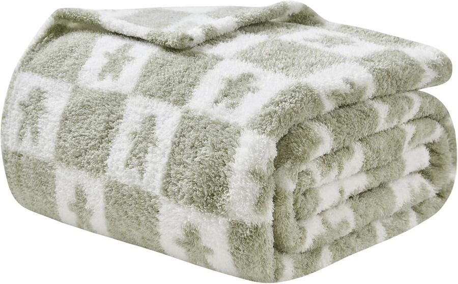 EMME Knuffeldeken Fluffy Sherpa Peperkoekmandeken Zachte warme wollen deken & fleecedeken sprei plaid deken voor bank groen 130 x 150 cm