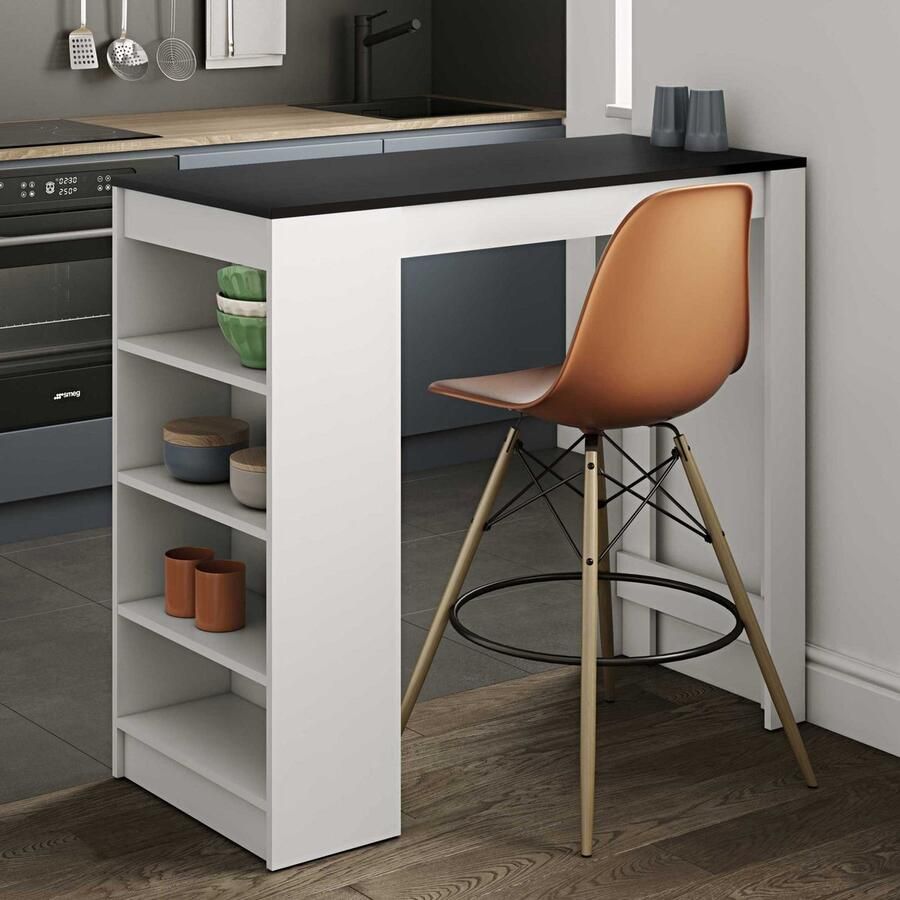 EMOB Bartafel Aravis 115x50 met opbergruimte wit zwart Temahome Bartafels Wit; Zwart Spaanplaat Bartafels Op voorraad