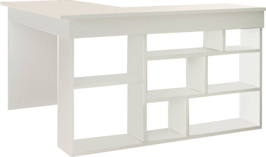 Vente-unique Hoekbureau met opbergruimte Wit en naturel LILEUL L 129 cm x H 72 cm x D 120 cm - Foto 5