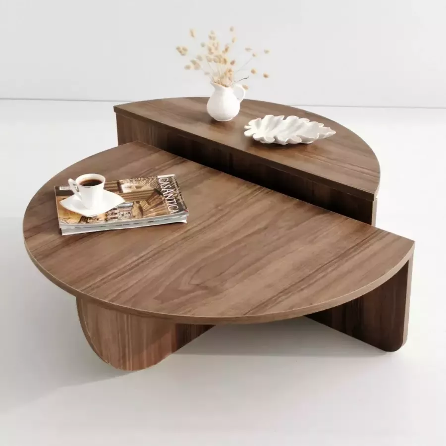 Stijlvolle Salontafel in 2 delen Gemelamineerd spaanplaat 90x90x30 35 cm (BxDxH) Okkernoot
