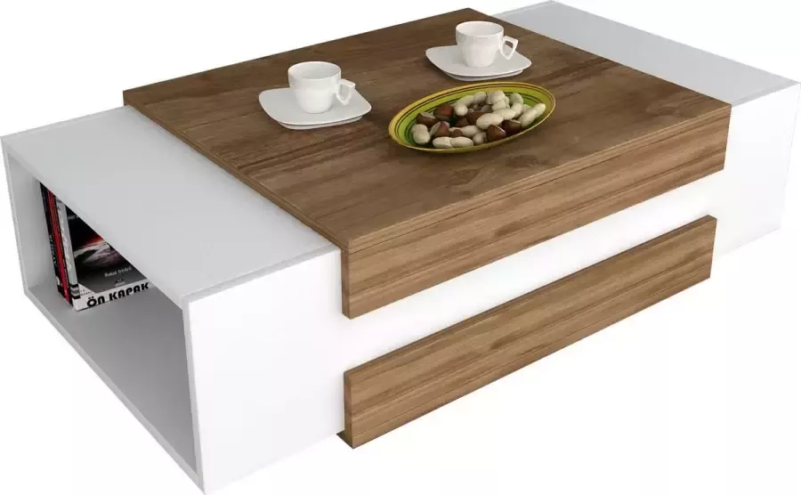 Salontafel Stijlvol Walnoot & Wit Design 110x31x57cm Duurzaam Melamine Materiaal - Foto 2