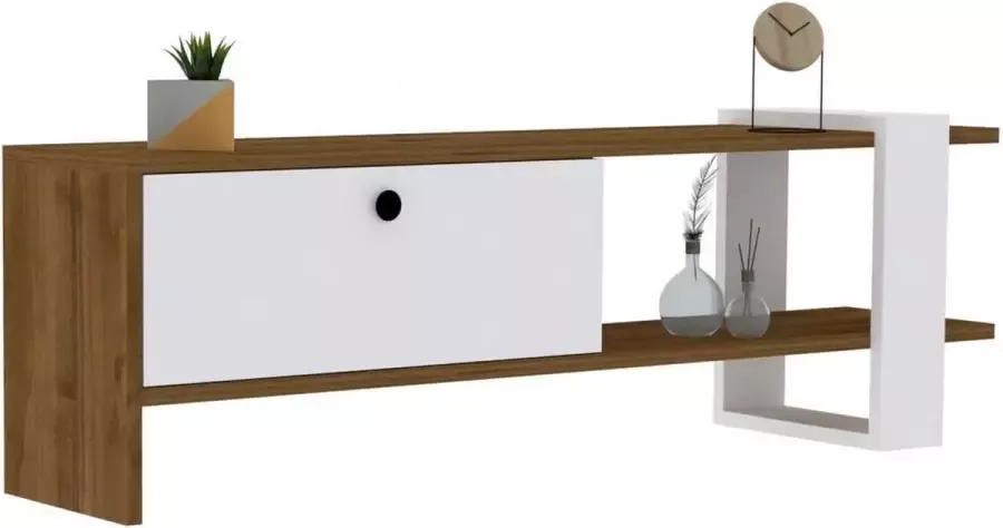 TV Meubel Stijlvol Walnoot & Wit Design 120x36 8x25cm Duurzaam Melamine Materiaal