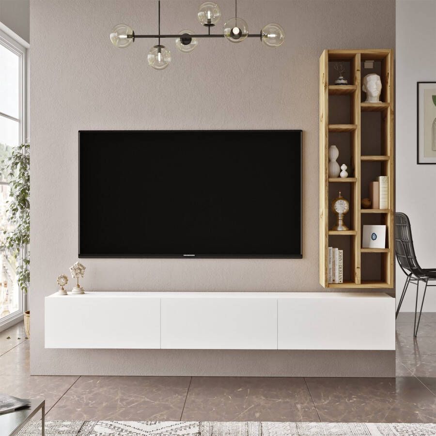 Emob- TV Meubel Yardley TV-meubel 100% Melamine Eiken Wit 18mm Dikte 174 Breedte 175cm Wit