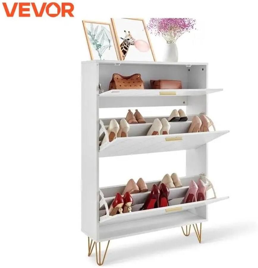 Emora Schoenenkast Minimalist Schoenenkast Flip-laden Vrijstaande Schoenenopberger Afneembaar En Verstelbaar Laden Wit 120x80x23 CM