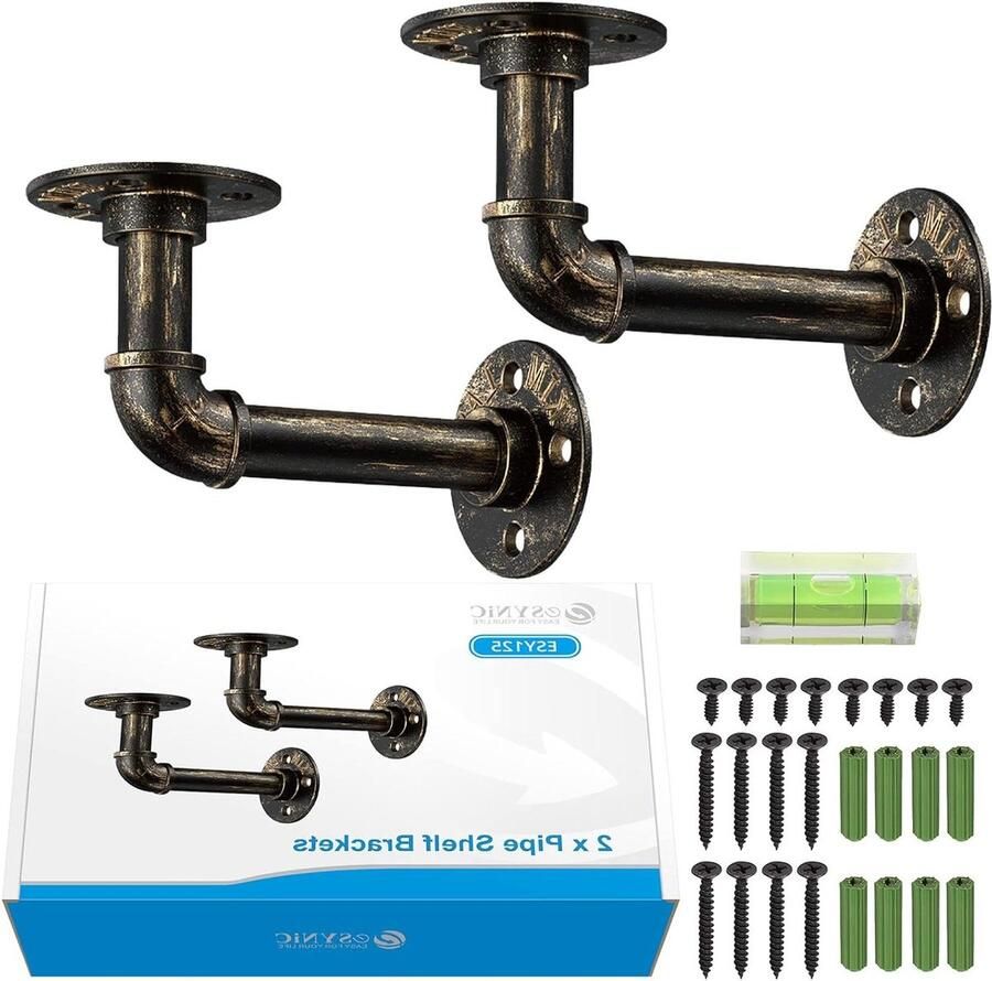 2 Stks Industriële Metalen Pijp Plank Beugels Bronzen Buis Rack 1 2 Pijp Beugel Boek Plank Drijvende Steiger Board 15 * 8cm Waterpas