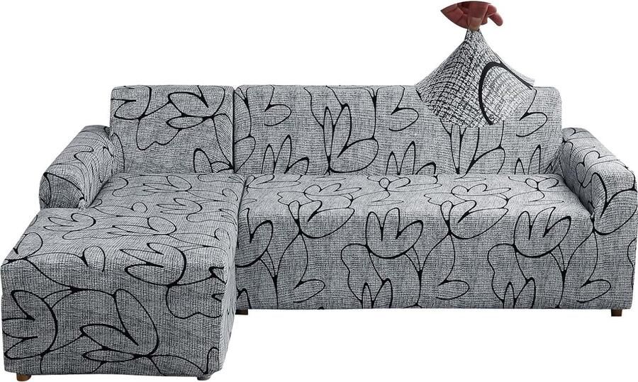 Bankhoezen Bankhoes Elastisch Spandex Stretch Bankhoezen Bankhoes voor L-vormige bank Universele wasbare banksprei 2 antislip (2-zits + 2-zits stijl grijs)