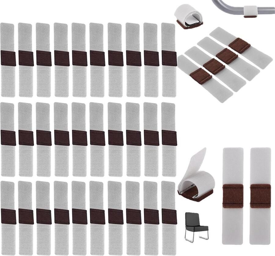 40 stuks meubelviltdoppen met klittenbandsluiting 145 x 30 mm stoelpootbeschermers voor zijstoelen voorkomt krassen