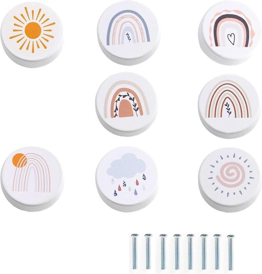 8 stuks houten kastknoppen decoratie kinderkast knoppen houten handgrepen meubelknop voor laden kast commode wit 8 kastknoppen kinderkamer