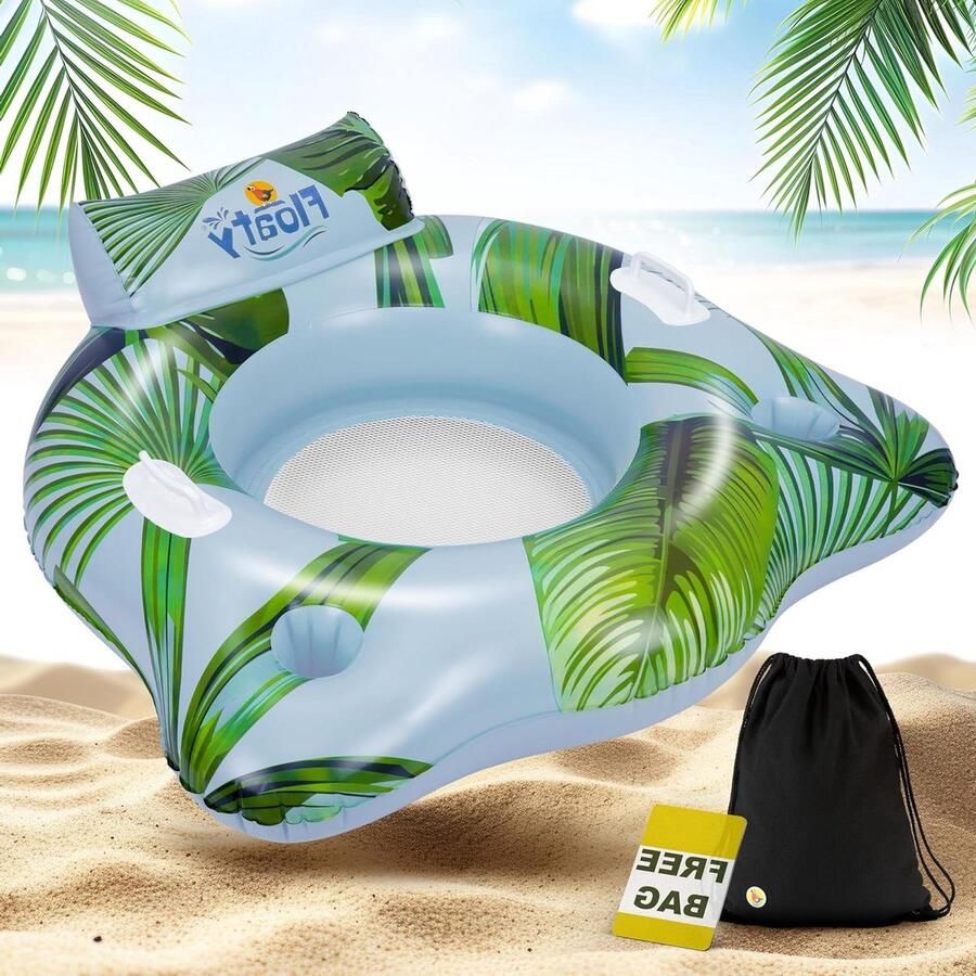 Opblaasbare zwemring met zitnet en draagtas Lounger zwemband voor extra comfort. waterhangmat - Foto 2