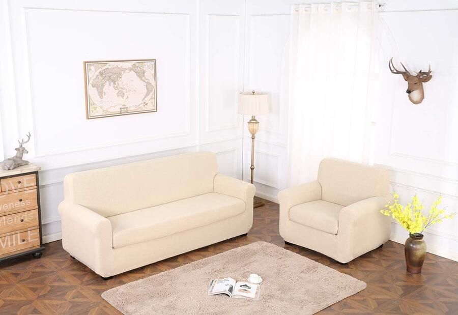 Sofahoezen+Kussenhoes Stretch meubelhoes voor fauteuil Huisdierhoezen Meubelbeschermer Hoesjes Zetelovertrek Bankbeschermer Jacquard Bankhoes(Fauteuil Koffie) - Foto 3