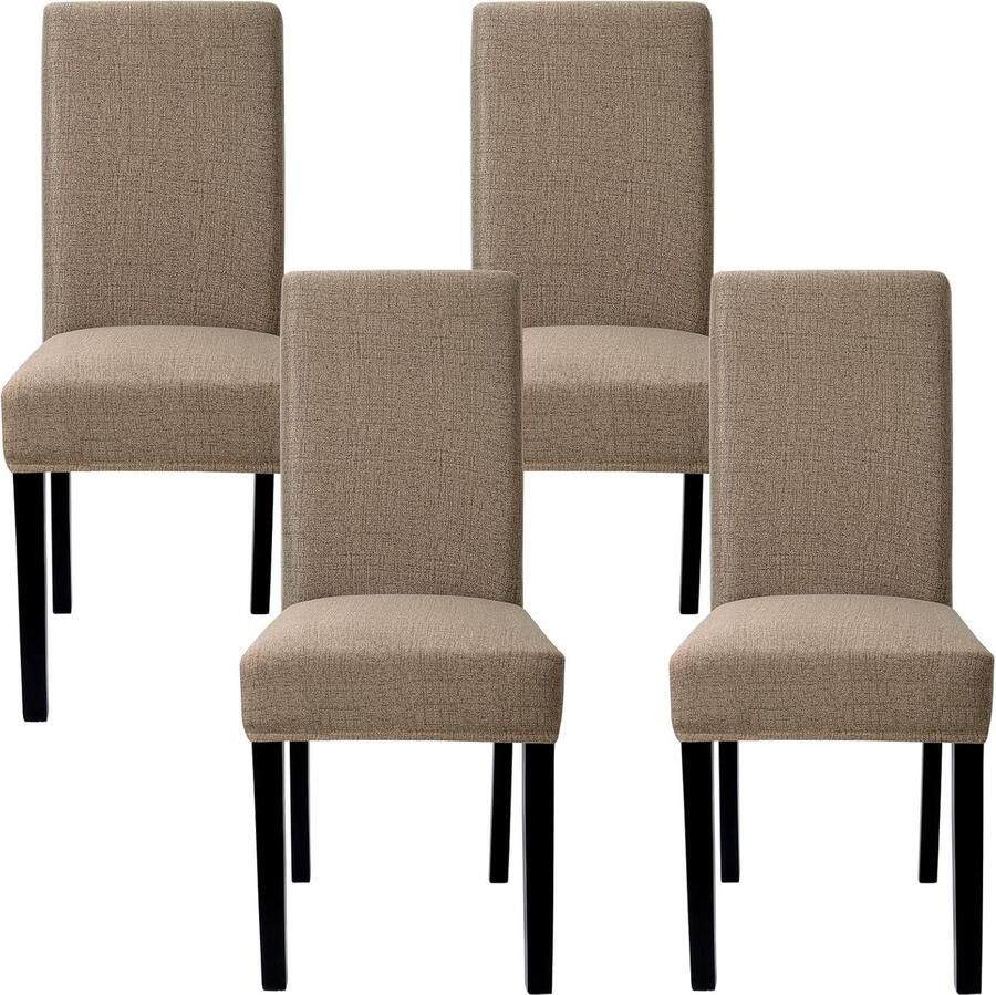 Stoelhoezen set van 4 stuks stretch afneembaar wasbaar voor eetkamer hotel restaurant keuken (4 koffiebruin universeel)