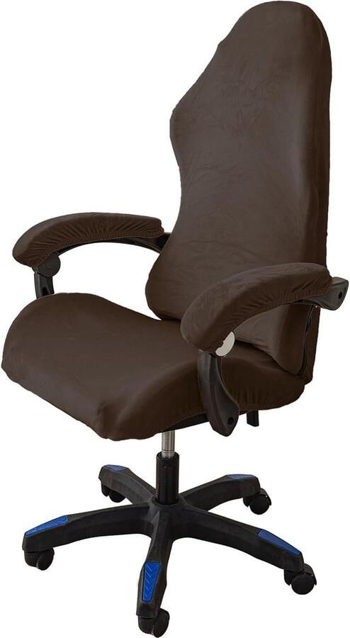 Fluwelen pluche gamingstoelhoezen 4 stuks bureaustoel draaistoel overtrek met armleuningen stoelrug rekbare stoelhoezen voor computer-gamestoel bureaustoel zonder stoel donker koffie