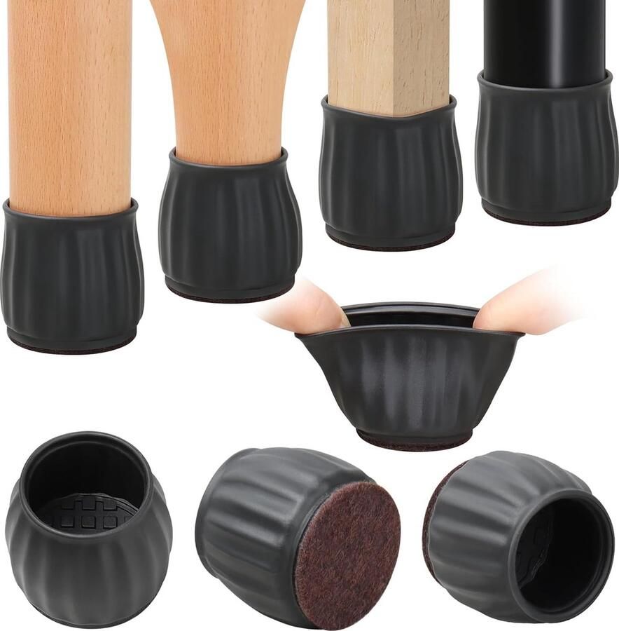 32 stuks beschermkappen voor stoelpoten met vilt 33-40 mm zwarte siliconen stoelpootdoppen viltglijders voor stoelen kleine stoelkappen ronde stoelpootbeschermers voor hardhouten vloeren