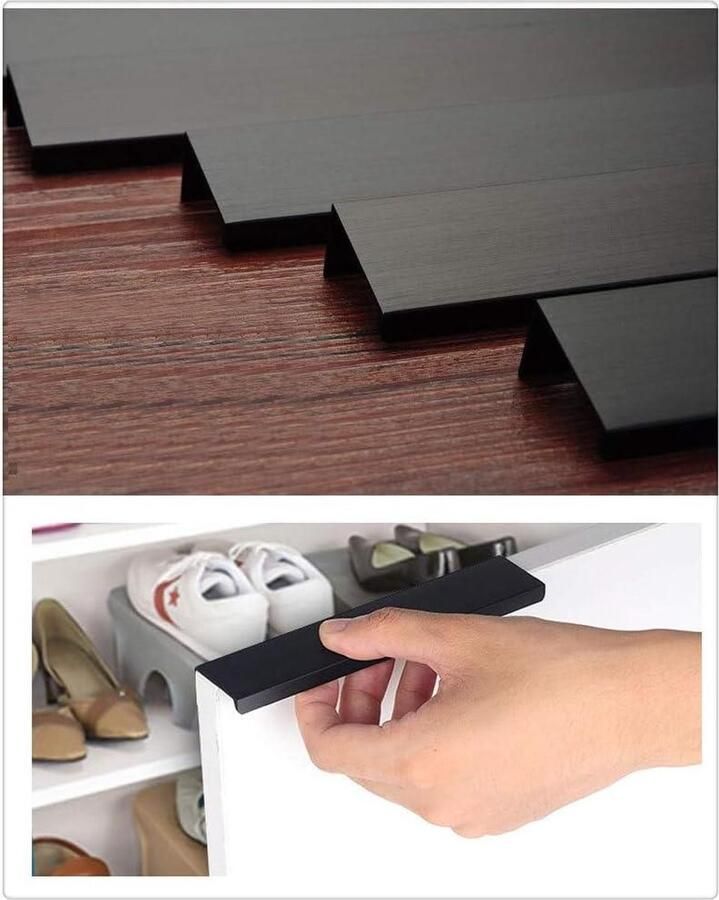 Handvat lade trekken deurknoppen onzichtbare verborgen handvat Meubelpoort Hardware geborsteld oppervlak aluminium legering 10 Pack Matte Black Brush 10.08 inch (256mm) Hole Center