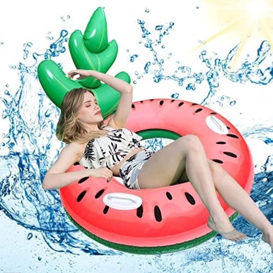 Opblaasbare watermeloen-luchtmatras 2-in-1 luchtmatras zwembad opblaasbare zwemstoel opblaasbaar watermeloen-luchtmatras enorme zwemband waterspeelgoed voor volwassenen en kinderen