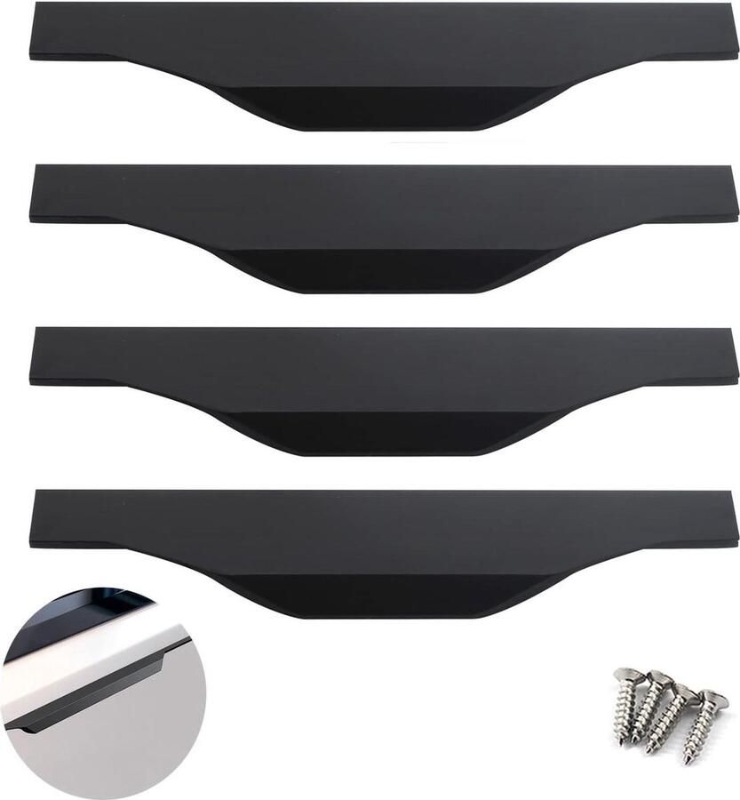 Aluminium Vinger Rand Handvat Pull Moderne Stijl 400mm Zwarte Ladekast Handgrepen Kledingkast Handgrepen (4 stuks) cabinet handle black