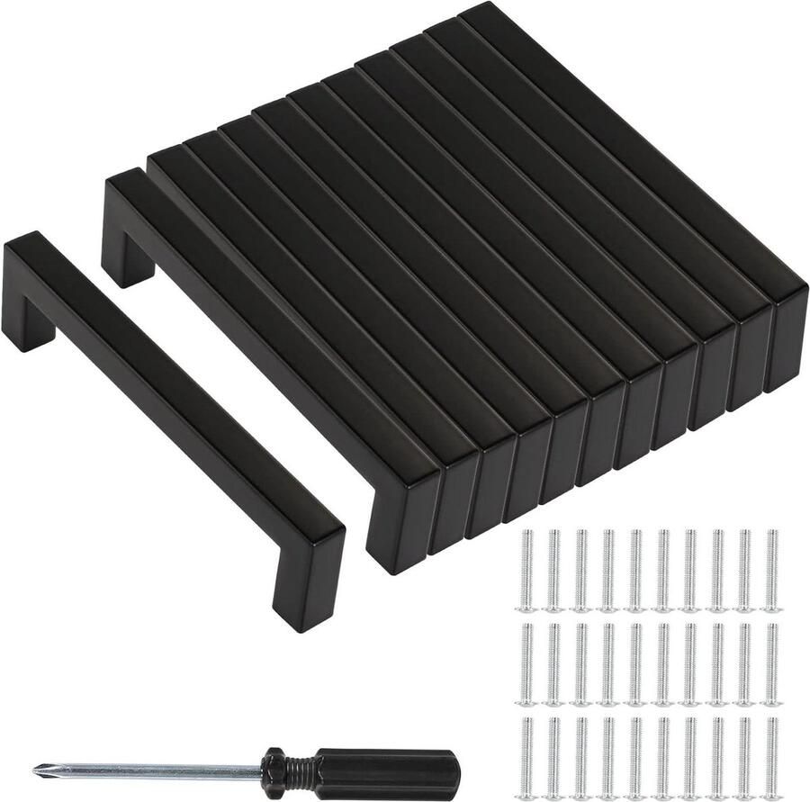 12 stuks zwarte deurgrepen gatafstand 128 mm inclusief schroeven en installatiegereedschap voor meubels keuken en woondecoratie cabinet handle black