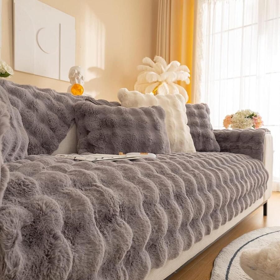 Dikke pluche bankhoezen 1- 2- of 3-zits antislip hoek L-vorm grappige bankhoes fluwelen bankkussens wasbaar donkergrijs 70 x 150 cm
