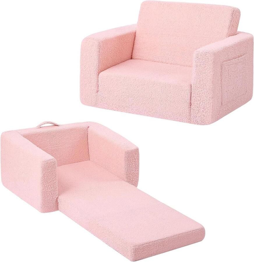 Kinderbankstoel converteerbare peuterstoel uitklapbare kindersofa met zijzakken afneembare hoes armleuningstoel voor meisje of jongen - Foto 2