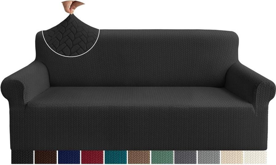 Jacquard Sofa Cover Tarweoren 3 Sizter Zwart