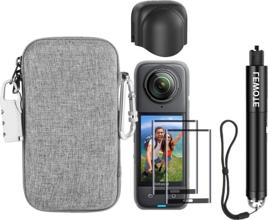 7 in 1 Accessories Kit Silicone Len Cap Extendable Selfie Stick Screen Protector Film Carrying Case with Carabiner and Anti-Loss Lock Compatible with Insta360 X4