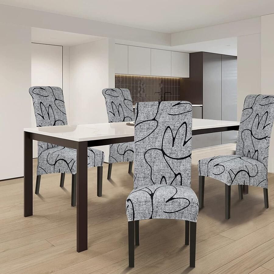 Lydevo Stoelhoezen XL set van 6 stuks stretch stoelhoezen schommelstoelen XL voor eetkamerstoelen spandex universele stoelhoezen grote eetkamerstoelhoezen voor stoel eetkamer hotel banket Fiore-lijn - Foto 2