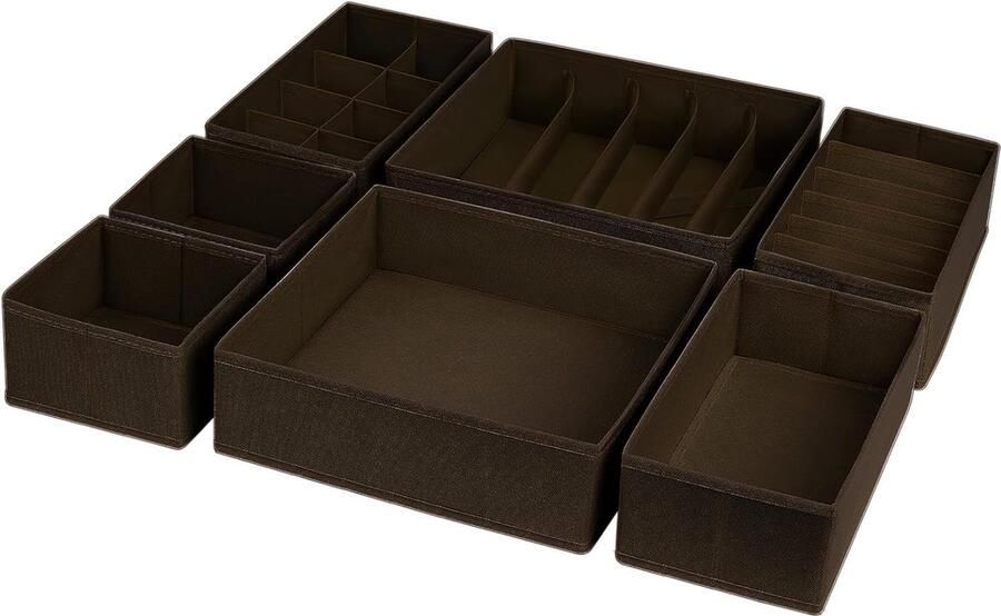 7 stuks lade-opbergsysteem lade-organizer opvouwbare opbergdoos stof lade-inzetstukken voor kledingkasten kledingkast organizer voor kleding koffiekleur
