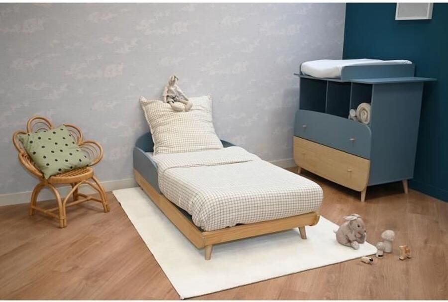 Ens. babybed 70 x 140 Schaalbare kit ladekast 2 laden 3 nissen en 1 commode FIRMIANA Scandinavisch Blauw hout