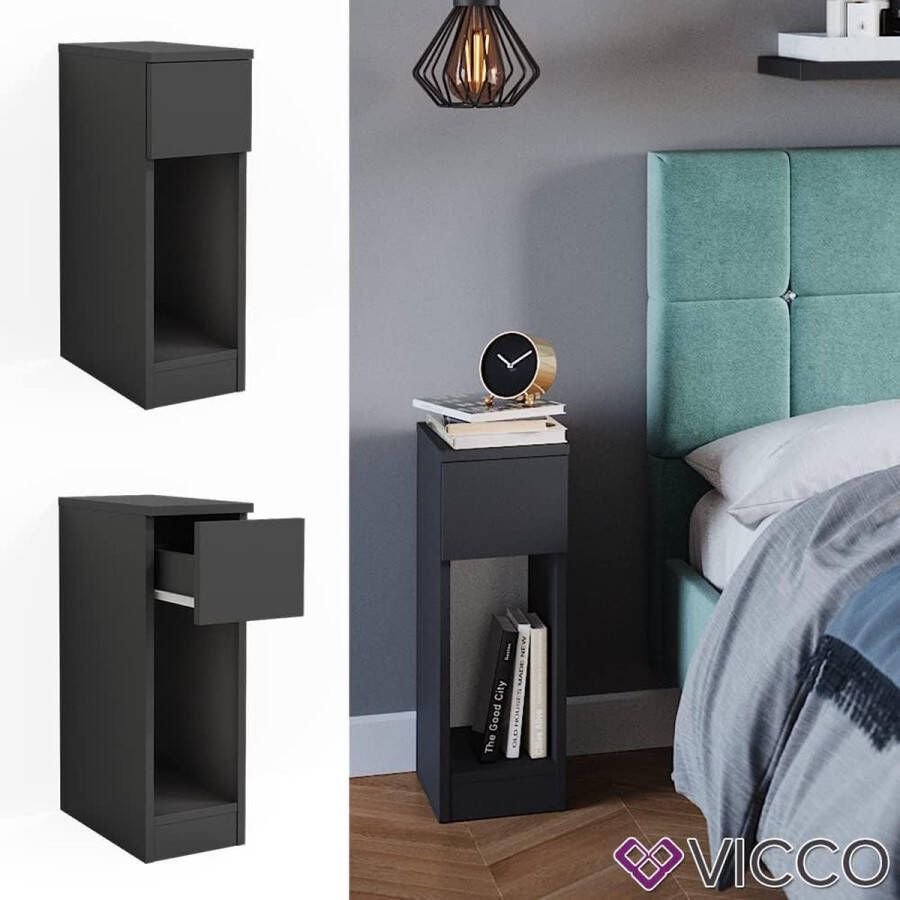 Enton nachtkastje slaapkamer commode 20 x 60 cm (enkel zwart)