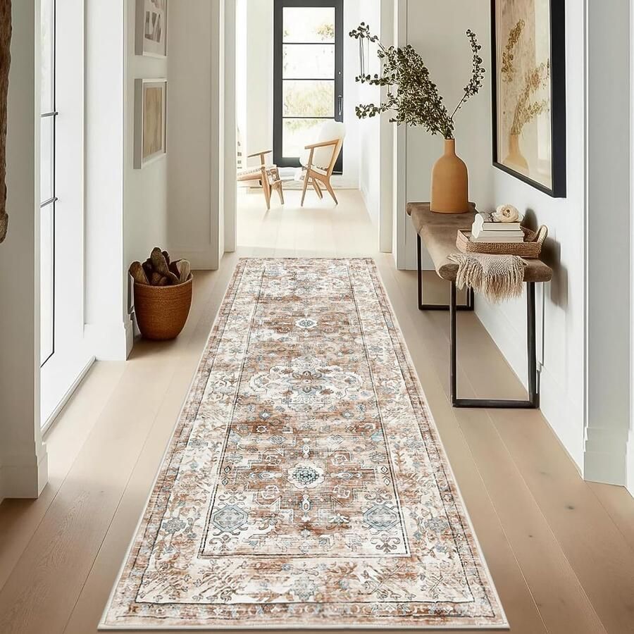 Enyhom Carpet Runner 60 x 180 cm Extra lange loper Vloerkleden voor de gang Antislip Wasruimte Machinewasbaar Keuken Vloermat voor entree Slaapkamer Trap Badkamer Crèmekleurig