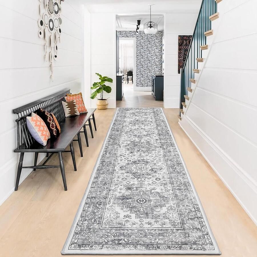 Enyhom Carpet Runner 60 x 240 cm Grijs Extra Lange Loper Vloerkleden voor Gang Antislip Wasruimte Machinewasbaar Keuken Vloermat voor Entree Slaapkamer Trap Badkamer