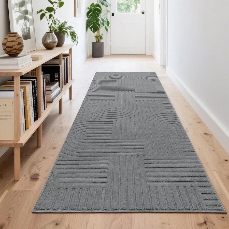 Enyhom Grijs Loper Tapijt 80x240 cm Keuken Loper Antislip Wasbaar Tapijt Loper Hal Modern Hal Tapijt voor Entree Slaapkamer Woonkamer