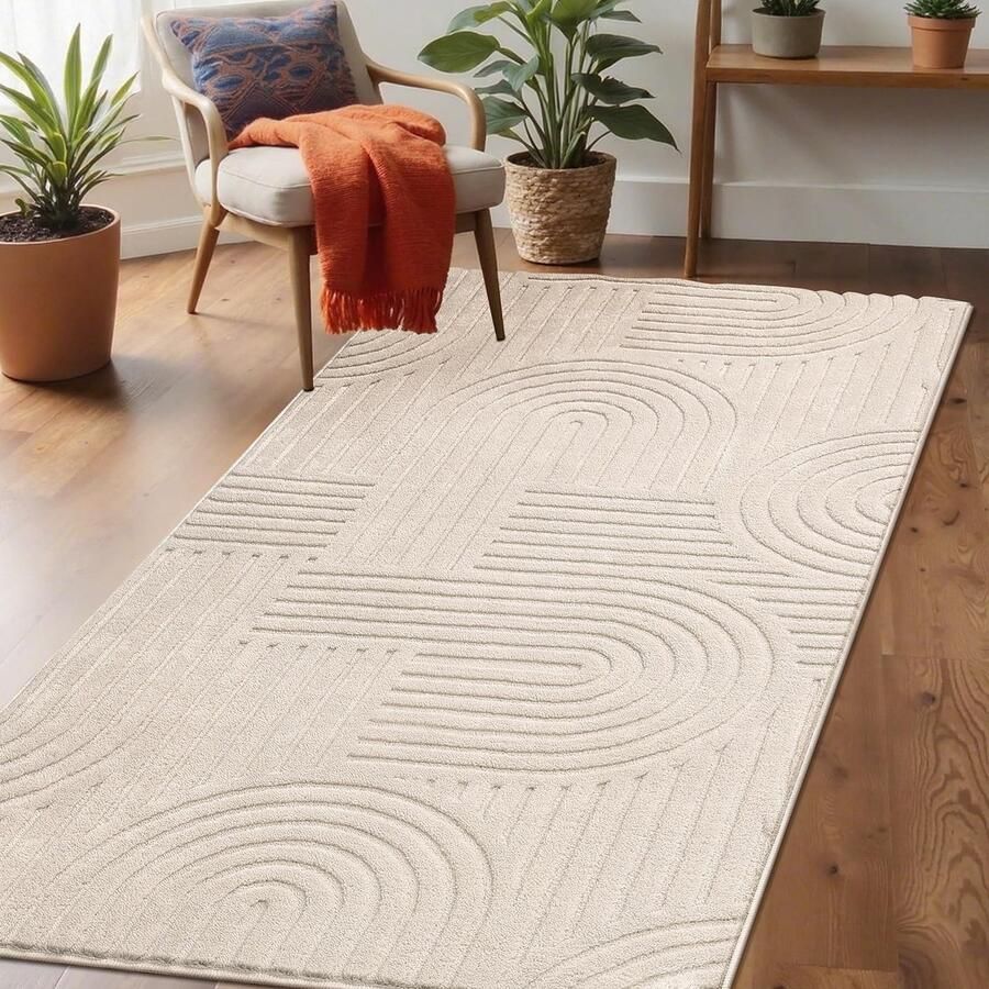 Enyhom Modern kortpolig tapijt 80 x 150 cm Woonkamertapijt 3D-ontwerp Fluffy Soft Keukentapijt Wasbaar Antislip Tapijt voor Slaapkamer Eetkamer Keuken Beige