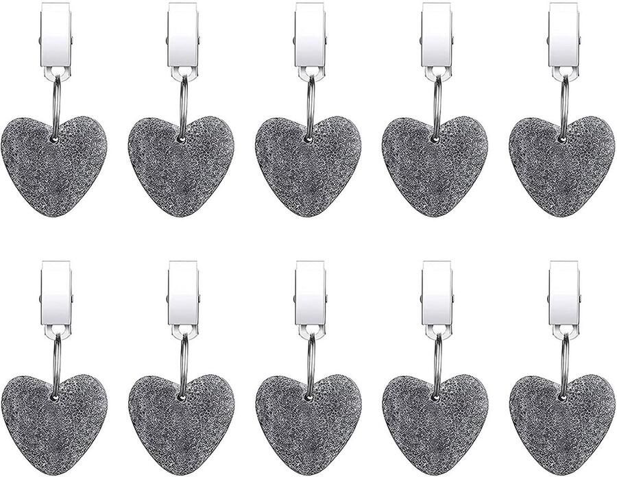 ERBO 10-pack tafelkleedgewichten met clips hartvormige stenen tafelkleedclips natuurstenen tafelkleedhouders voor familiefeesten in de buitenlucht kamperen bruiloften tuinen en picknicks (grijs)