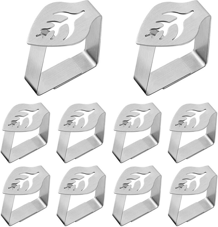 ERBO Tafelkleedklemmen RVS 8 stuks Tafelkleedklemmen voor buiten Tafelkleedklemmen voor dikke tafels Tuintafel Restaurant Familie eettafel Bladeren