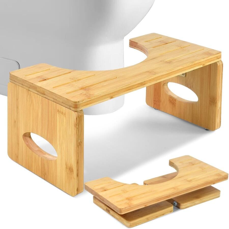 Erdiegle Toiletkruk Volwassenen Houten Opvouwbare Toiletkruk voor Volwassenen Toiletkruk Opvouwbaar Bamboe 40 * 19.5 * 17.5CM