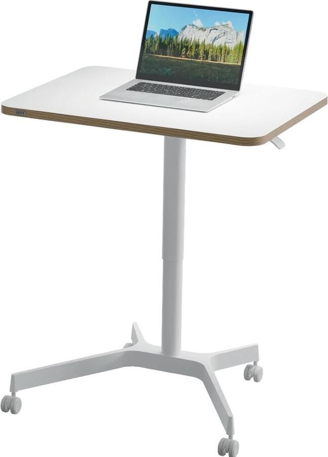 Ergo Sit Stand Bureau Klein Pneumatisch Hoogteverstelbaar Bureau Ergonomisch Staand Bureau Draagvermogen tot 20kg Verplaatsbaar met Zwenkwielen 80cm x 60cm Wit
