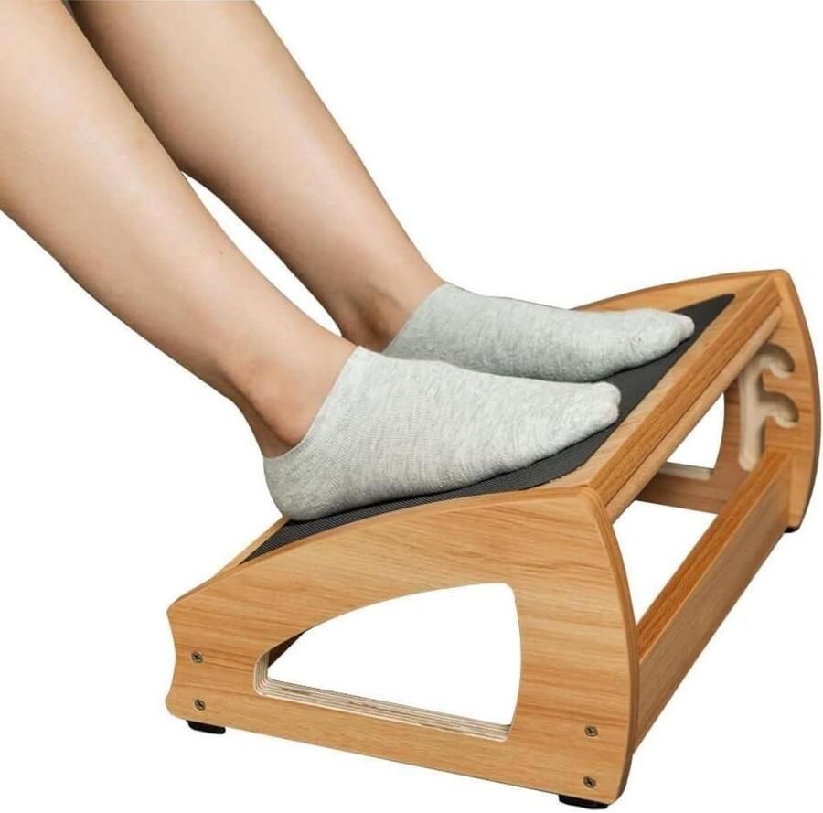 Ergonomic Adjustable Under Desk Footrest with 3 Height Positions and Non-Slip Surface Wooden Footstool for Comfortable Support
