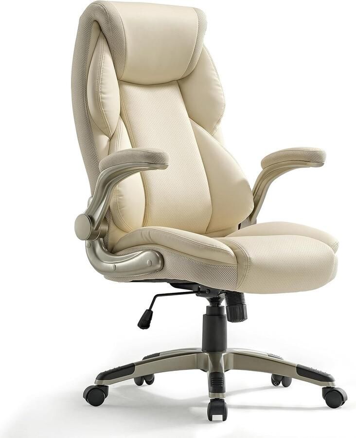 ERGONOMIC Bureaustoel PU-lederen bureaustoel met 90° opklapbare armleuning lendensteun 360 graden draaibare computerstoel met gewatteerd zitkussen voor thuis kantoor