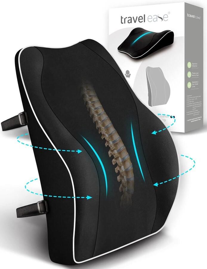 Senza Marchio Ergonomic Lumbar Support Cushion Memory Foam Backrest for Car Seat Office Chair Gaming Chair with Antistatic Cover and Double Adjustable Straps Black TRAVEL EASE