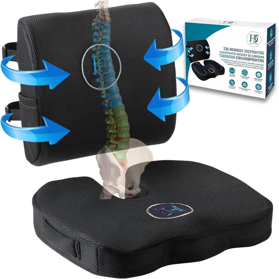 Ergonomic Seat Cushion with Lumbar Support for Chair Car Office Back Support and Pain Relief Removable and Washable Cover Breathable