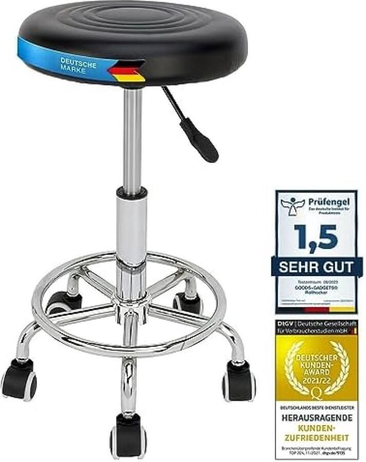 Dustdraft Ergonomie oprolbare werkkruk draaibare barkruk praktijkkruk rolkruk in hoogte verstelbaar