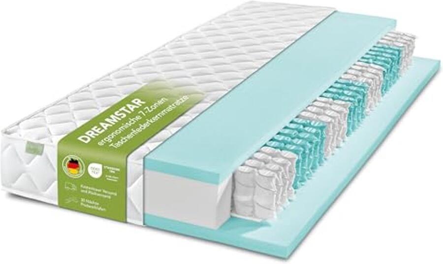 Ergonomisch 7-Zone Pocketvering Matras 140 x 200 cm Hypoallergene en Antibacteriële Slaapoplossing